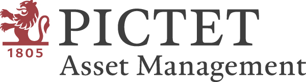 Logo von Pictet Asset Management. Links ist ein stilisierter, roter Löwe mit erhobener Pfote zu sehen, darunter die Jahreszahl '1805' in Rot. Rechts daneben steht der Schriftzug 'PICTET' in großen, grauen Großbuchstaben. Darunter folgt 'Asset Management' in kleinerer, grauer Schrift.