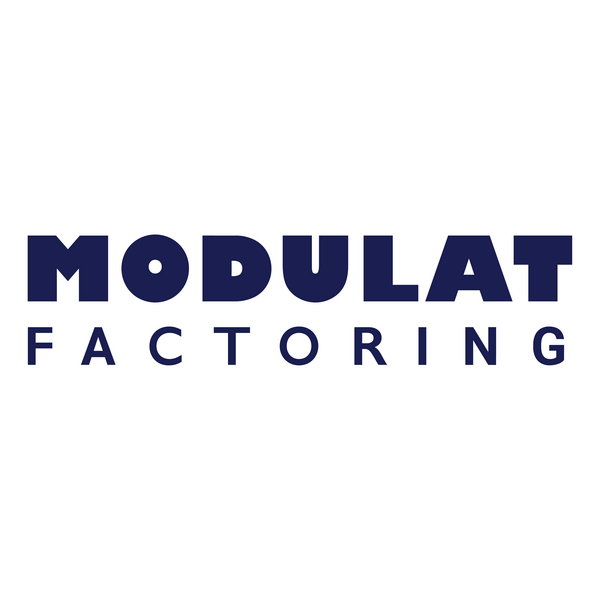 Logo von Modulat Factoring mit dunkelblauer Schrift auf weißem Hintergrund.