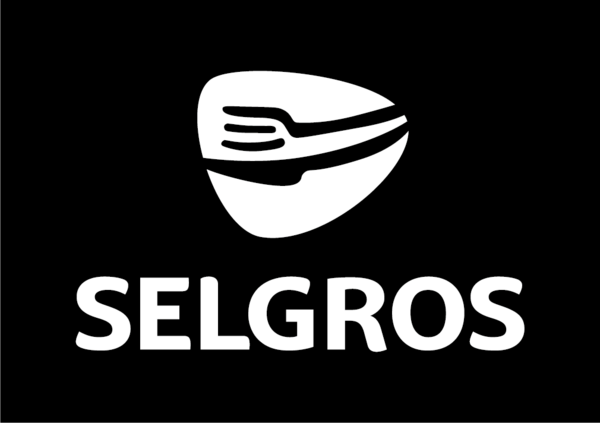 Logo der Firma Selgros mit Messer-und-Gabel-Symbol.