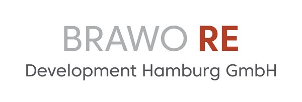 Das Bild zeigt das Logo der BRAWO RE Development Hamburg GmbH mit grauem und rotem Text auf weißem Hintergrund.