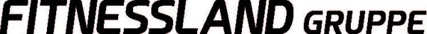 Logo der Fitnessland Gruppe in schwarzer Schrift. Der Schriftzug 'FITNESSLAND' ist in Großbuchstaben und kursiv geschrieben. Das Wort 'GRUPPE' steht in einer kleineren, ebenfalls kursiven Schrift rechts daneben.
