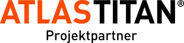 "Logo von ATLAS TITAN Projektpartner. Das Wort 'ATLAS' ist in großen, orangefarbenen Großbuchstaben geschrieben, während 'TITAN' in schwarzen Großbuchstaben daneben steht. Rechts oben über dem 'N' befindet sich das eingetragene Markenzeichen ®. Darunter steht das Wort 'Projektpartner' in schwarzer Schrift.