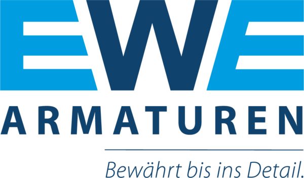 Logo der Firma EWE Armaturen mit dem Slogan "Bewährt bis ins Detail".