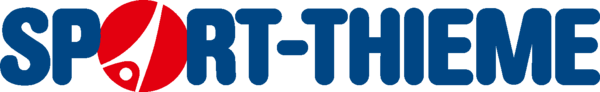 Das Bild zeigt das Logo von Sport-Thieme. Ein blauer Schriftzug, im O von Sport befindet sich ein weißes Männchen mit roter Umrandung auf den Kopf gestellt.