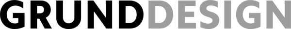 Dieses Bild zeigt das Logo der Firma GrundDesign GmbH. Es ist ein einzeiliger Schriftzug. Das Word Grund ist in schwarz gehalten, Design in grau.