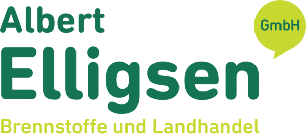 Logo der Firma Albert Elligsen GmbH mit dem Text 'Brennstoffe und Landhandel' in grüner und gelber Schrift.