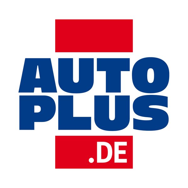 Logo von AutoPlus.de mit blauem Text und roten Rechtecken oben und unten.
