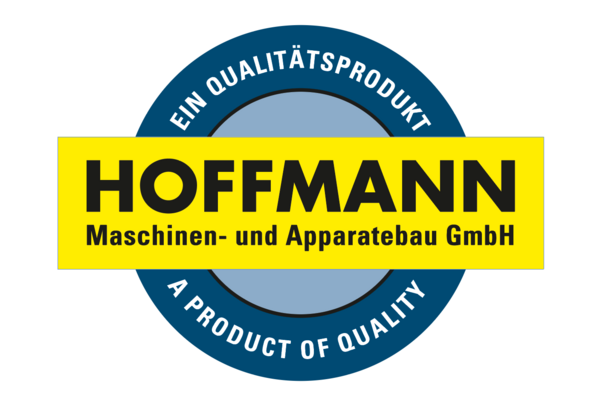 Logo von Hoffmann Maschinen- und Apparatebau GmbH mit dem Text "Ein Qualitätsprodukt" und "A Product of Quality" in einem Kreis.