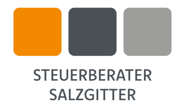 Das Bild zeigt das Logo der Steuerberater Salzgitter. Das Logo zeigt drei Boxen in orange, dunkelgrau und hellgrau. Unterhalb der Boxen ist der Schriftzug "Steuerberater Salzgitter" zu sehen.
