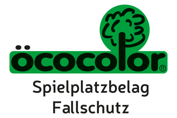Logo der Firma Öcocolor mit Baum und Text "Spielplatzbelag Fallschutz".