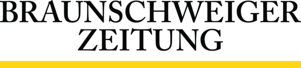 „Logo der Braunschweiger Zeitung in schwarzer Serifenschrift auf weißem Hintergrund, darunter ein horizontaler gelber Balken.“