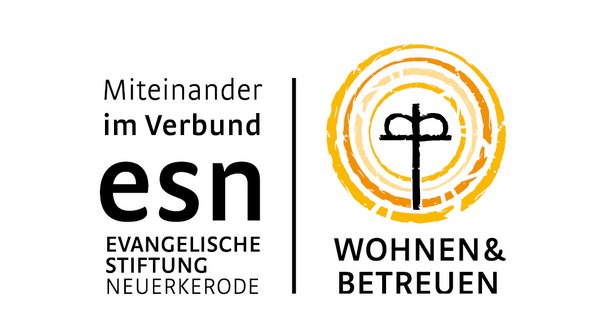 Logo der Evangelischen Stiftung Neuerkerode mit dem Schriftzug "Miteinander im Verbund esn" und daneben das Logo von Wohnen & Betreuen mit Schlüssel in konzentrischen Kreisen.