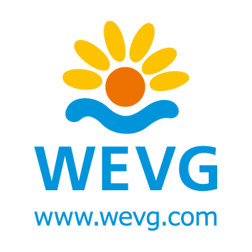 Das Bild zeigt das Logo von WEVG. Das Wort "WEVG" ist in blauen Buchstaben gehalten. Darunter steht die URL "www.wevg.com".